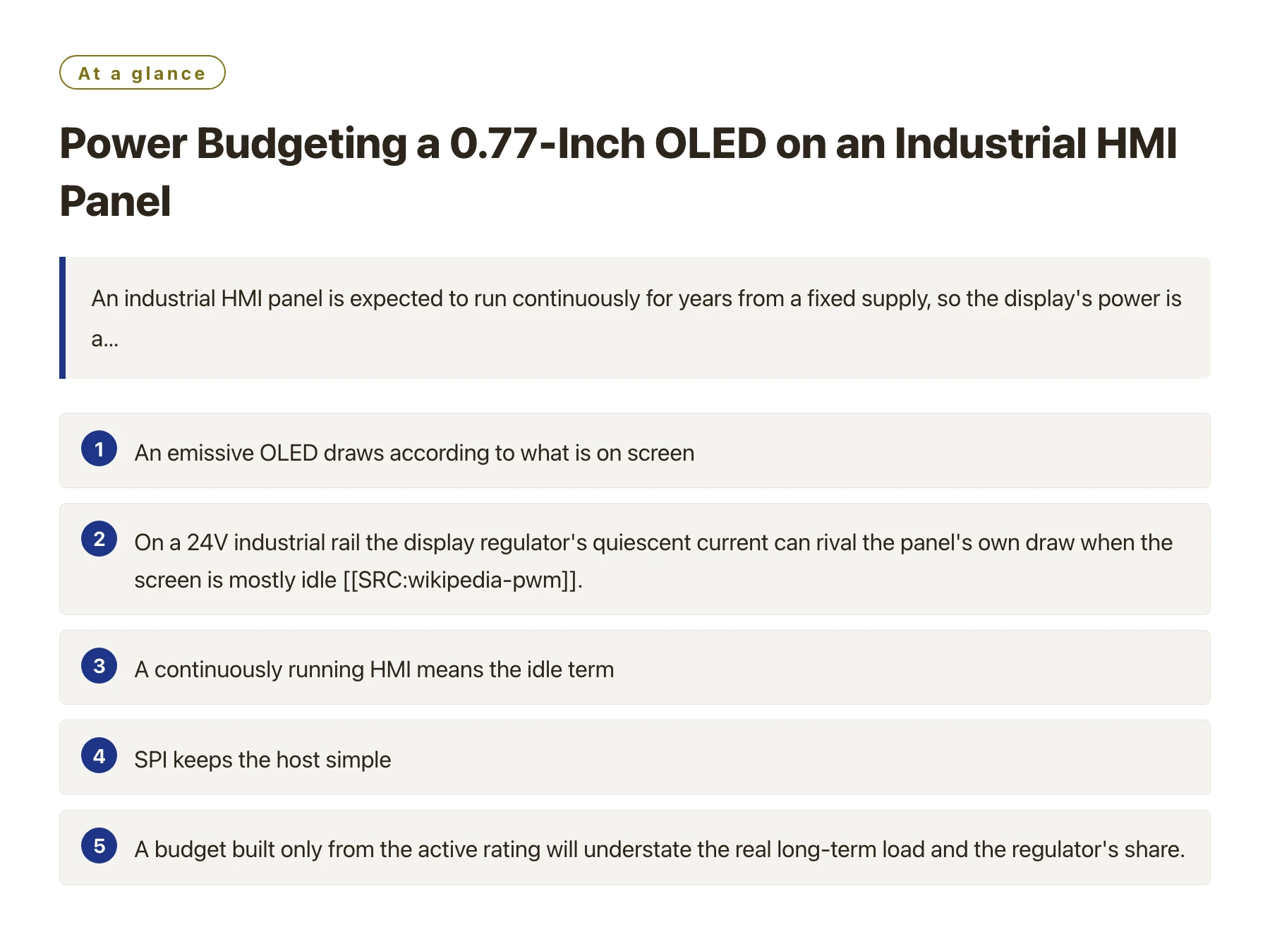 Power Budgeting a 0.77-Inch OLED on an Industrial HMI Panel——全文要点速览